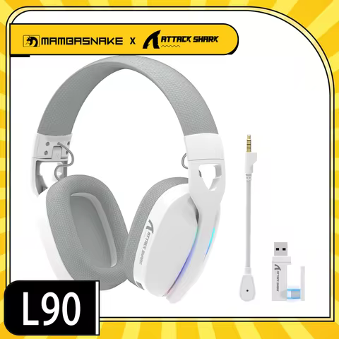 MAMBASNAKE x ATTACK SHARK L90 RGB Wireless Gaming Headset, Triple Modes, Foldable Headphone with Det