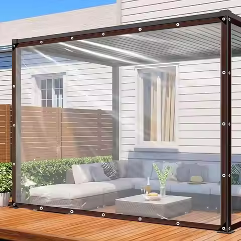 10x13FT Clear Waterproof Tarp Transparent PVC Dust Cover for Patio Garden Furniture Balcony Outdoor 