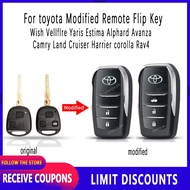 【ready stock】Modified Flip Remote Key Case For Toyota Wish VellfIre Yaris Estima Alphard Avanza Camry Land Cruiser Harrier corolla Rav4 passo Key Shell car accessories