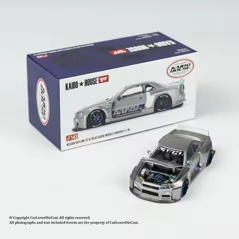 Kaido House x MINI GT Skyline R34 Kaido Works SHINJUKU V1 Silver Model Car
