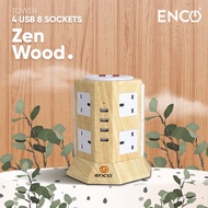 ENCO 4U8K (8 UK Plug 4 USB Port) Tower Extension / Extension Plug with Surge Protector 2M SIRIM APPR