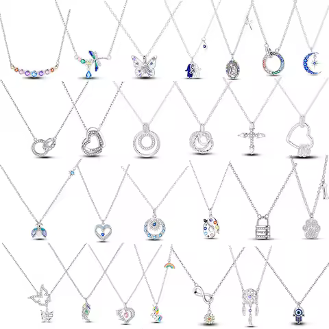 Luxury Necklace 925 Silver Original Sterling Zircon Dragonfly Butterfly Firefly Star Moon Chain Link