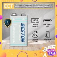 Beston 9V 1000mAh Battery with USB Type C Rechargeable Port Li-ion Battery Smart Tag (Free Type C Ca