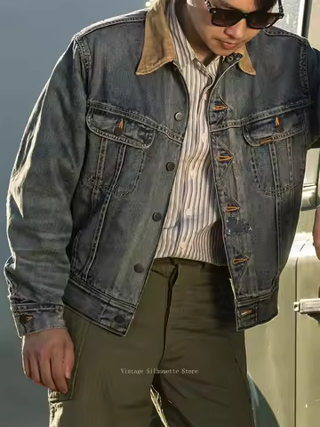 Red Tornado Distressed Denim Jacket with Blanket Lining Vintage Wash Motorcycle Style Crop Rider Tru