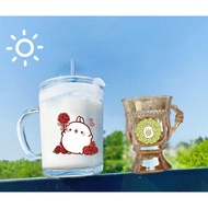 Molang lolita glass cup with handle and straw lid 140ml 400ml C29U21 cute cartoon