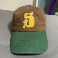 Stussy 6 panel 老帽 棒球帽 六分帽 咖啡色 綠色 黃色 拼色 帆布 二手 刺繡S logo 二手 S帽