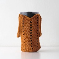 橙色-環保杯袋 飲料袋 水壺袋 手工編織