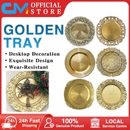 【Next-day delivery】Gold Plastic Decorative Service Plate With Gold Rim Round Salad Plate Dinnerware