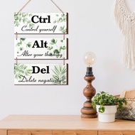 3 Pieces Vintage Wood/Acrylic Hanging Signs - "Office Decor Ctrl+Alt+Del Hanging Signs" - Rustic Woo
