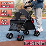 Pet Strolley Foldable With Seat Belts 360°Universal Wheel Dog Cat Stroller Cat Carrier Trolley Light Folding Large Space