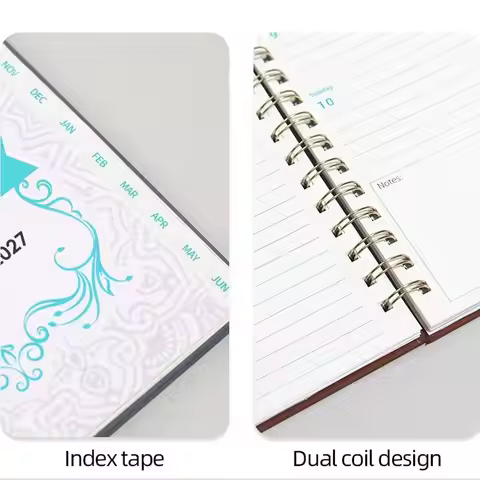 PU Leather 2027 Schedule Book A5 Colorful Inner Page To Do List Notepad with Calendar Spiral Bound C