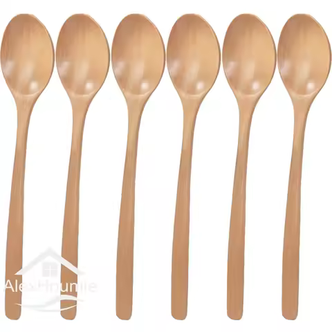 Pack of 6 Japanese-Style Natural Wooden Spoon Set Mixing Stirring Coffee Spoon Eco Friendly Table So