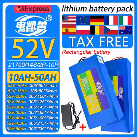 52V 50Ah 45Ah 40Ah 35Ah 30Ah 25Ah 20Ah 15Ah 10Ah 21700 14S/2-10P Lithium battery pack Built in 30A/4