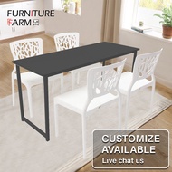 F&amp;F: Premium Contemporary Dining Table Black Steel with 4 White 3V HIVE Dining Chair