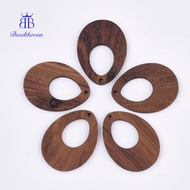 5pcs Walnut Wood Pendants Teardrop Saddle Brown 37.5-38x28x2.5mm Hole: 2mm