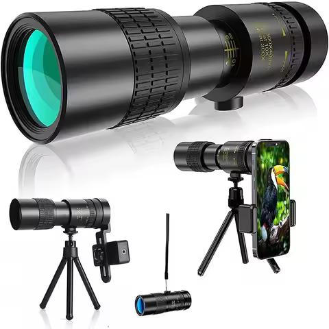 Portable Long Focal Telescope 10-300x 40x Zoom High Power Monocular Telescope for Phone Shot Bird Wa