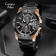 Buy 1 Get 1 !!! Cristiano Aillen Jam Tangan Pria Analog 8898 Rantai Stainless Steel Chronograph Kaca