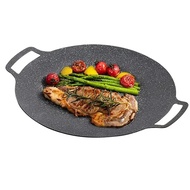Korean BBQ Grill Pan Smokeless Round Griddle Pan Barbecue Plate Indoor Outdoor Grilling Frying Pan with Heat-resistant holder