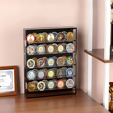 Acrylic circular coin box, transparent organic glass display box, gold coin collection box, badge st