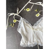 Kaylin Top | Áo Hai Dây Croptop Dây Cột Cổ V Khoét Sâu Cotton Phối Ren Thắt Nơ Mềm Mại Quyến Rũ Pepp