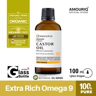 น้ำมันละหุ่ง ออร์แกนิก สกัดเย็นธรรมชาติ ปราศจากเฮกเซน ขวดแก้วสีชา Amber glass bottle Castor Oil Orga