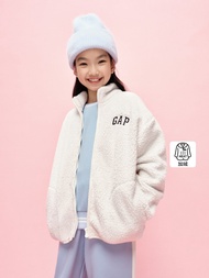 女童裝|Logo仿羊羔絨立領外套-米白色
