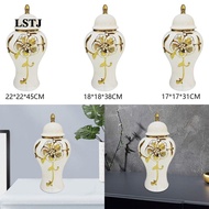 [Lstjj] Ceramic Ginger Jar Ginger Vase with Lid Collection Ceramic Flower Vase for