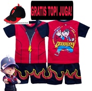 SETELAN BAJU ANAK 1 SET BOBOIBOY TOPI KOLEKSI SETELAN BAJU ANAK BOBOIBOY GALAXY AIR API HALILINTAR S