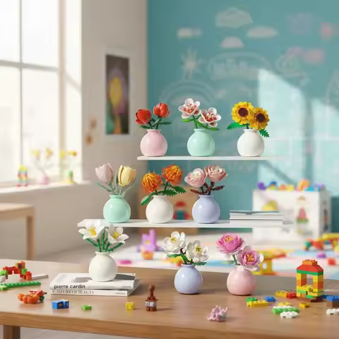 Creative Flower Building Block Pot Plant Bouquet Of Flowers,Roses, Lily Building Blocks,Cute Living 