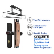 SINGGATE [Mega Bundle] SPACE GREY Smart Laundry System + Video Call Smart Viewer Digital Door Lock + Biometrics Digital Gate Lock | LS023 + FR006 +FM021