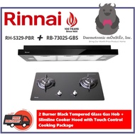 Rinnai RB-7302S-GBS + RH-S329-PBR 2 Burner Glass Hob + Slimline Hood Cooking Package