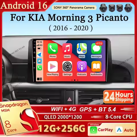 Car Radio Android 16 GPS Navigation Carplay Auto Stereo 4G Wifi Multimedia Player for KIA Morning 3 