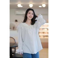 9m3-D114-117 Lace-Trimmed Collar Shirt Navy/White/Red/Pink