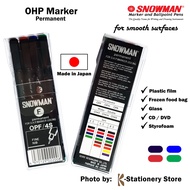 Original Snowman OHP Permanent Marker Set – 4 colors – MEDIUM or FINE size – for Plastic, Glass, Sty