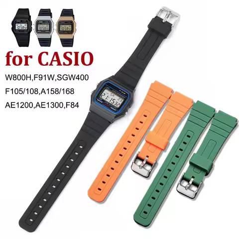 Silicone Watch Strap for CASIO F91W W-800H 18mm for W800H SGW400 F91W F84 F105/108 A158/168 AE1200/1