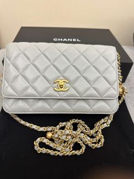 Chanel Wallet on Chain 淺灰色金球