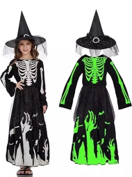 Halloween Womens Night Light Death Skull Skeleton Dress Up Girl Halloween Party COS Dress Up