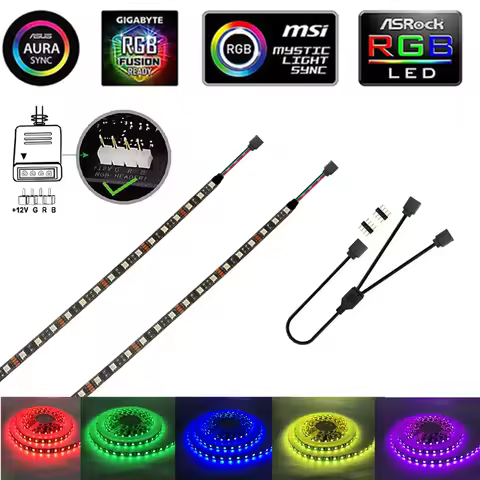 RGB Gaming 5050 LED Strip Light For Aura Sync Motherboard Control PC Computer Case 0.5M 1M 2M 3M 4M