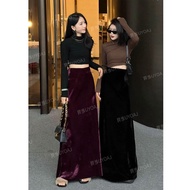 Váy Chữ a Lụa Nhung Cạp Cao Ôm Sát Cơ Thể Phong Cách Pháp Cổ Điển Mùa Thu Đông Mới Về Váy Dài Đến Gi