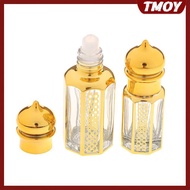 TMOY 3/6/15ml Roll On Bottle Glass Container Portable Perfume Bottle Gold Empty Roll-On Bottle