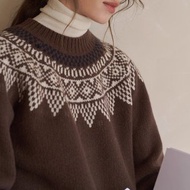 法式極簡 全羊毛粗針費爾島提花針織毛衣