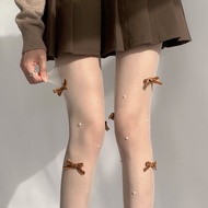 Quần Tất Nữ Lolita Night Class Butterfly Knot White Silk Pearl Pattern Cute Japanese Style Winter Th