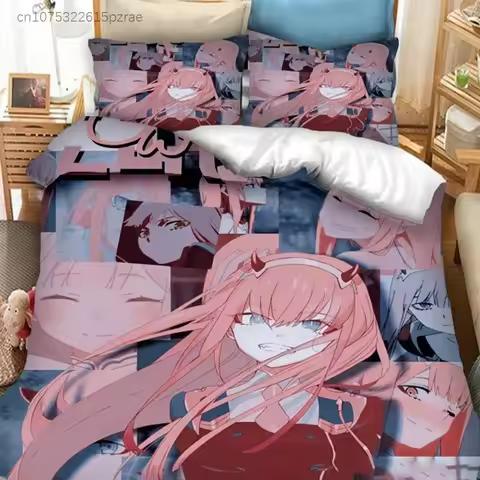 DARLING In The FRANXX 02 Bedding Set 3D Printed Suitable For Bedroom Duvet Cover Set With Pillowcase