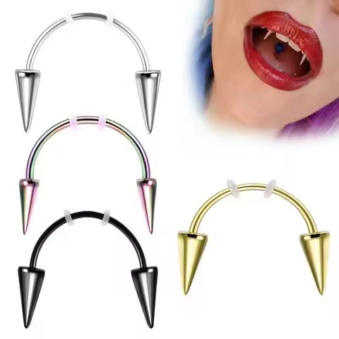 1PC Stainless Steel C Rod Devil Vampire Fangs Tooth Smiley Piercing Punk Labret Ear Piercing Earring