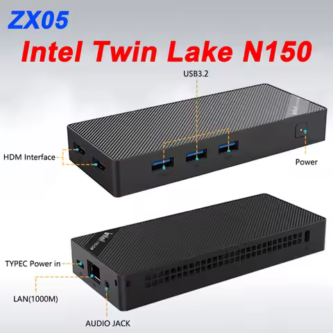 ZX05 Intel Twin Lake N150 MINI PC Windows 11 Pro LPDDR5 12GB M.2 2280 SSD Wifi6 BT5.2 RJ45 4K@60Hz H
