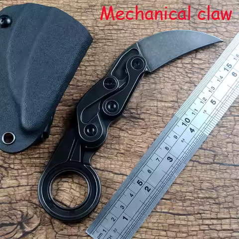 Y-START EDC Folding Pocket Knife Morphing Karambit Mechanical Survival D2 Blade Stainless Steel Hand
