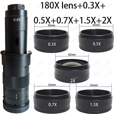 Adjustable 10A 180X 300X Zoom C Mount Lens 0.3X 0.5X 0.7X 1.5X 2X Auxiliary Barlow Lens For Industry