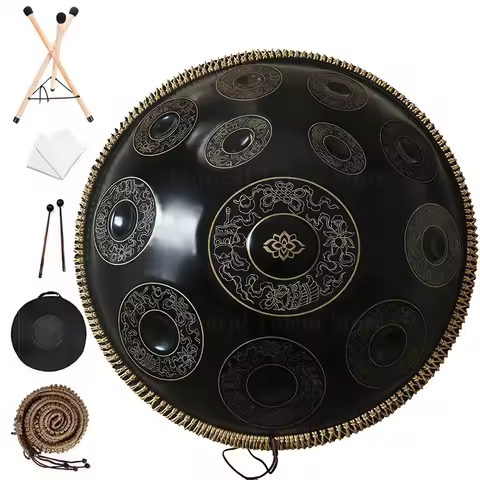 432Hz Black nitride steel Handpan 22inch D Minor Hand Drum 440Hz Kurd Hand Pan Drum Instrument Heali