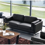 Cha Genuine Leather Simple Three-Person Reception Room Art Sofa Leather Combination Black Area Compa