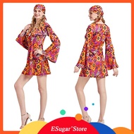 60s 70s Retro Outfit For Women Dress Hippie Costume Disco Flower Dress Halloween Purim Carvinal Part
